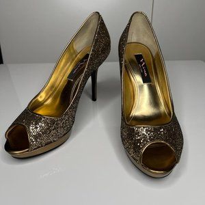 Gold Peep Toe Sparkly Heels Pump
